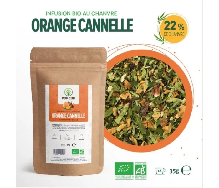 Infusion au chanvre BIO ORANGE CANNELLE de la marque POP CBD