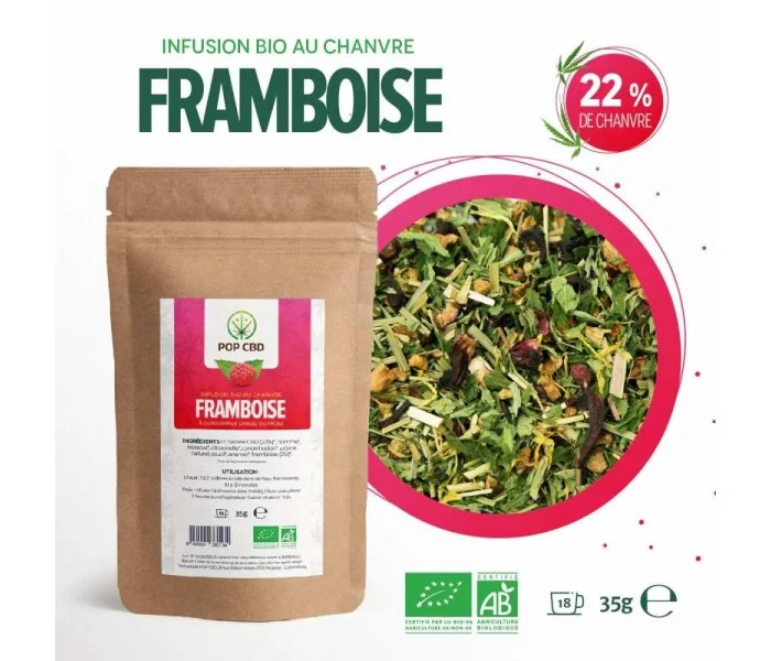 Infusion au chanvre BIO FRAMBOISE de la marque POP CBD