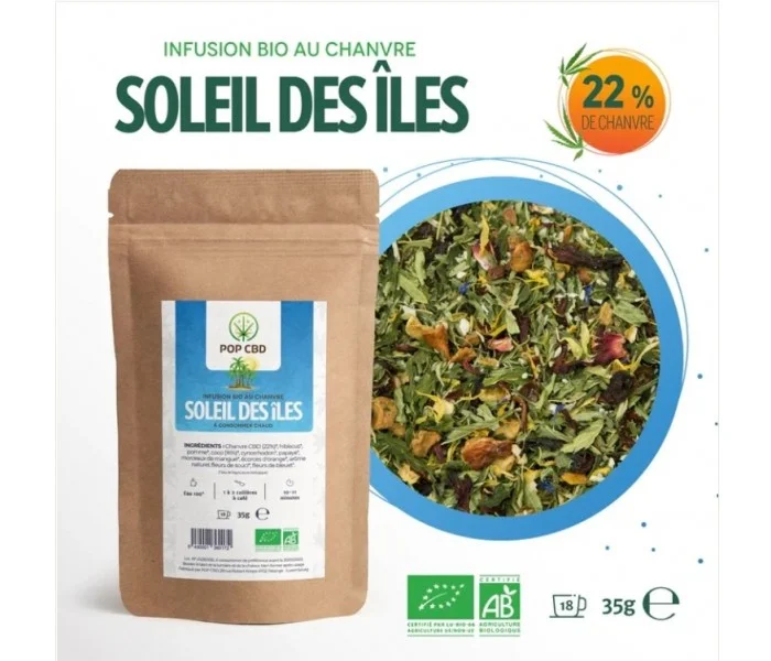 Infusion BIO SOLEIL DES ILES au chanvre de la marque POP CBD