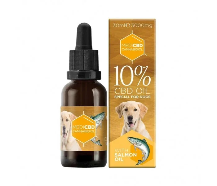 Huile 10% de CBD pour chien arôme saumon