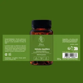 Gélule CBD Équilibre ELEA full spectrum 20 mg – 60 gélules enrichies en huile d’olive